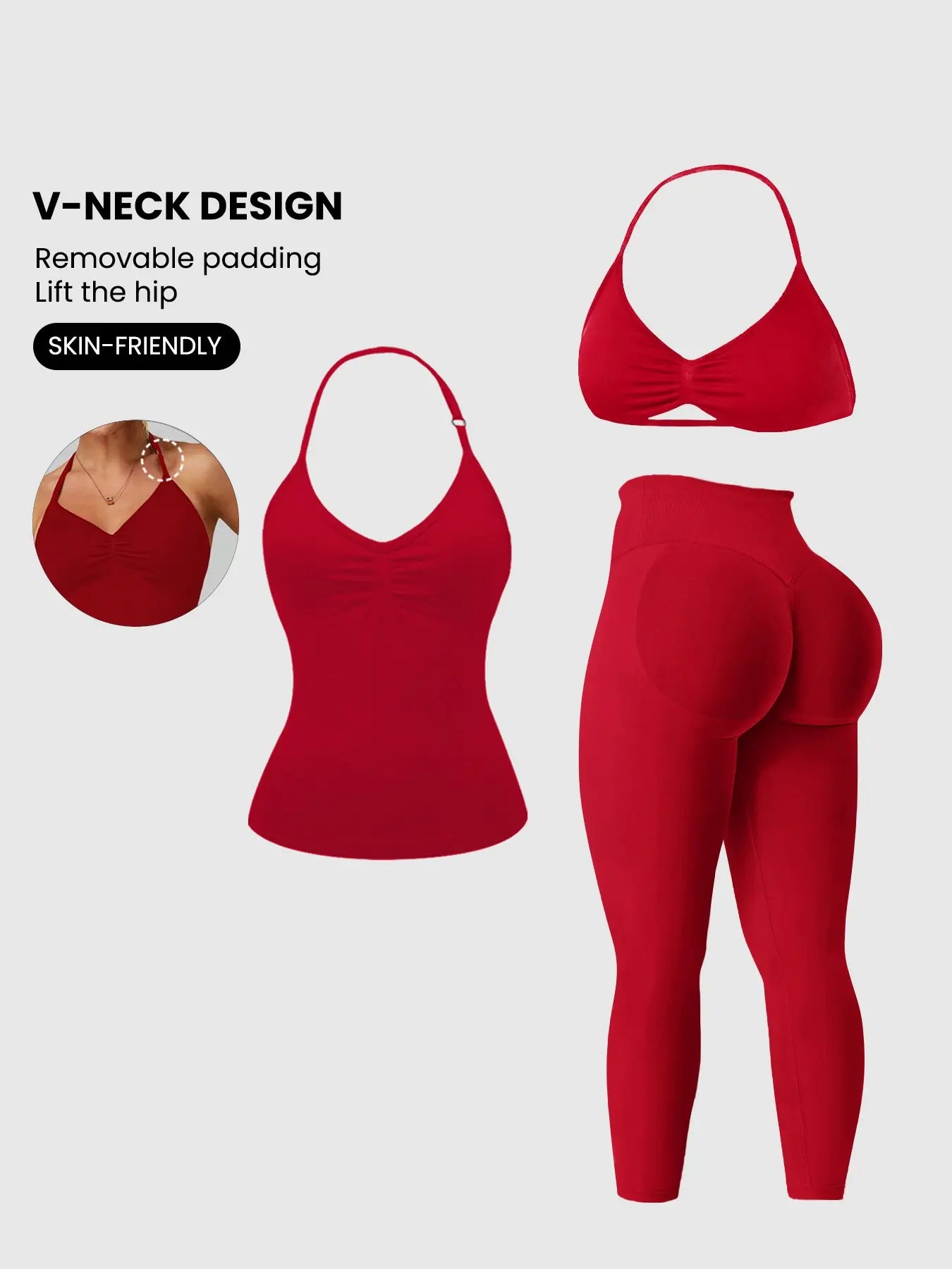 Women'S Sleeveless Sports Bra Set, Detachable Pads, High-Waisted Tight Pants, Sporty Style, Ideal for Yoga, Fitness, Daily Wear, Fitness Suit