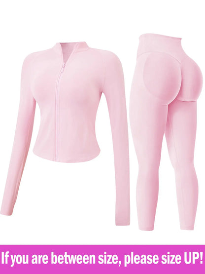 Women'S 2-Piece Tracksuit Set, Seamless Stand-Collar Zipper Windproof Slim Warm Long Sleeve Top & Tight Hip Lifting Pants, Quick Dry Stretchy Breathable with Thumb Holes, Sweatsuit Set, Sweatsuit Outfits, Athletic Activewear Tracksuits, Workout Sets Women