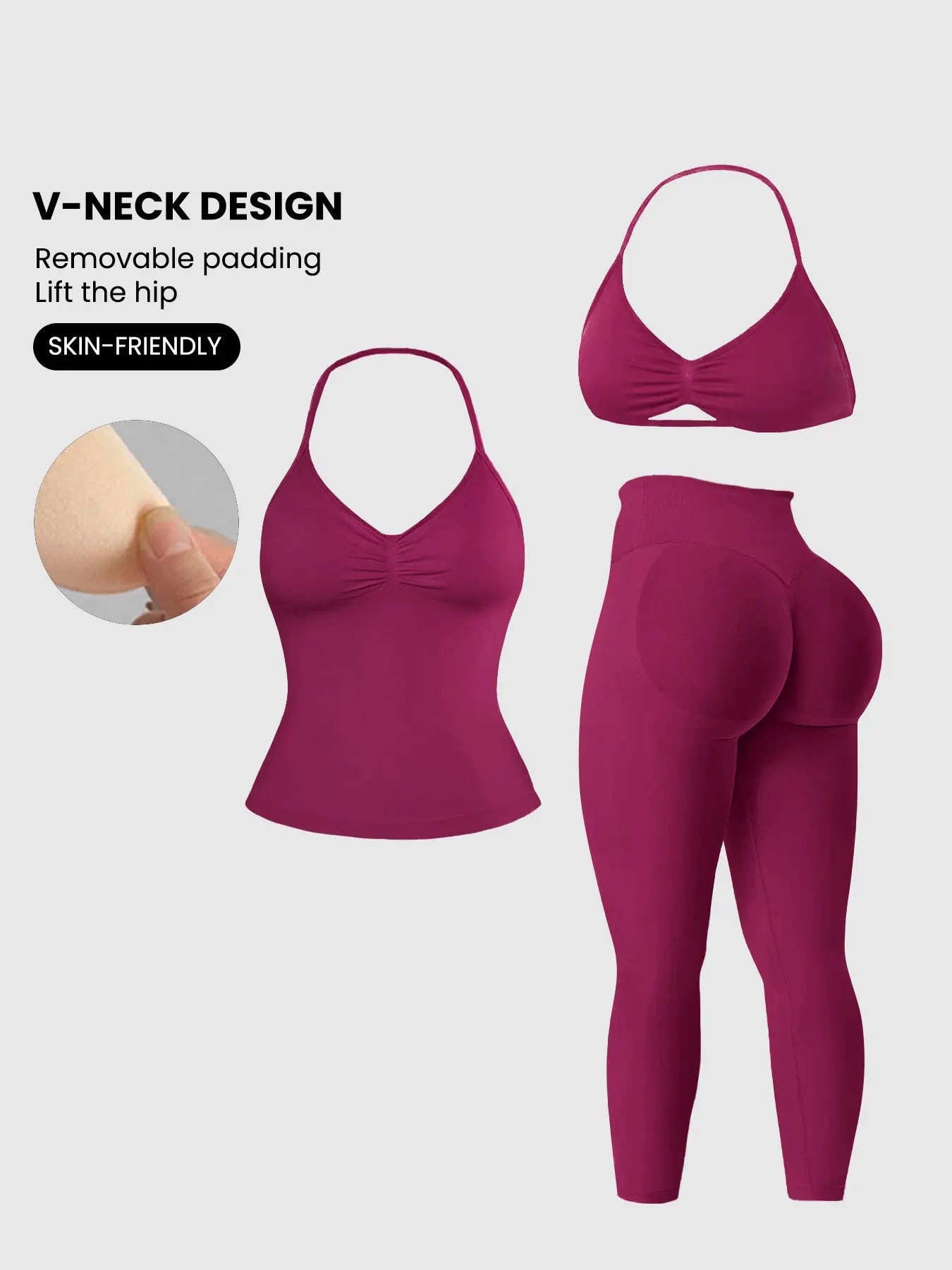 Women'S Sleeveless Sports Bra Set, Detachable Pads, High-Waisted Tight Pants, Sporty Style, Ideal for Yoga, Fitness, Daily Wear, Fitness Suit