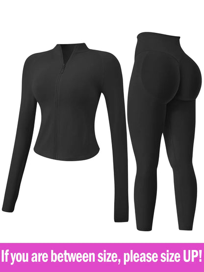 Women'S 2-Piece Tracksuit Set, Seamless Stand-Collar Zipper Windproof Slim Warm Long Sleeve Top & Tight Hip Lifting Pants, Quick Dry Stretchy Breathable with Thumb Holes, Sweatsuit Set, Sweatsuit Outfits, Athletic Activewear Tracksuits, Workout Sets Women