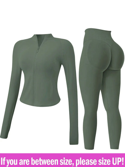 Women'S 2-Piece Tracksuit Set, Seamless Stand-Collar Zipper Windproof Slim Warm Long Sleeve Top & Tight Hip Lifting Pants, Quick Dry Stretchy Breathable with Thumb Holes, Sweatsuit Set, Sweatsuit Outfits, Athletic Activewear Tracksuits, Workout Sets Women
