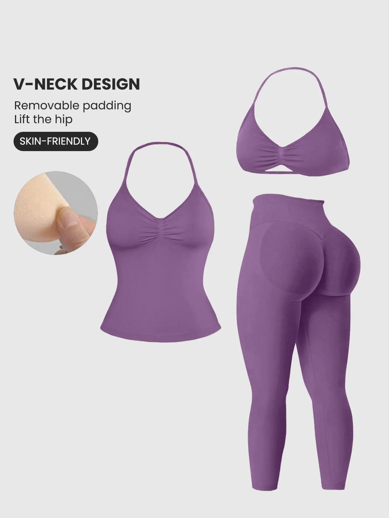 Women'S Sleeveless Sports Bra Set, Detachable Pads, High-Waisted Tight Pants, Sporty Style, Ideal for Yoga, Fitness, Daily Wear, Fitness Suit