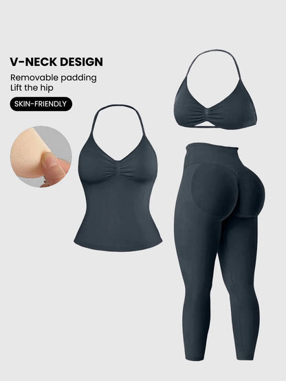 Women'S Sleeveless Sports Bra Set, Detachable Pads, High-Waisted Tight Pants, Sporty Style, Ideal for Yoga, Fitness, Daily Wear, Fitness Suit