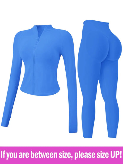 Women'S 2-Piece Tracksuit Set, Seamless Stand-Collar Zipper Windproof Slim Warm Long Sleeve Top & Tight Hip Lifting Pants, Quick Dry Stretchy Breathable with Thumb Holes, Sweatsuit Set, Sweatsuit Outfits, Athletic Activewear Tracksuits, Workout Sets Women