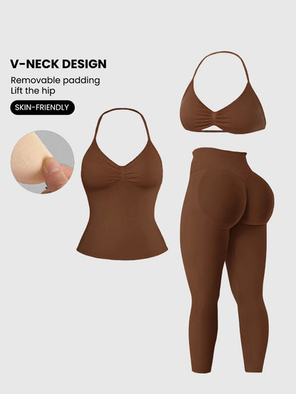 Women'S Sleeveless Sports Bra Set, Detachable Pads, High-Waisted Tight Pants, Sporty Style, Ideal for Yoga, Fitness, Daily Wear, Fitness Suit