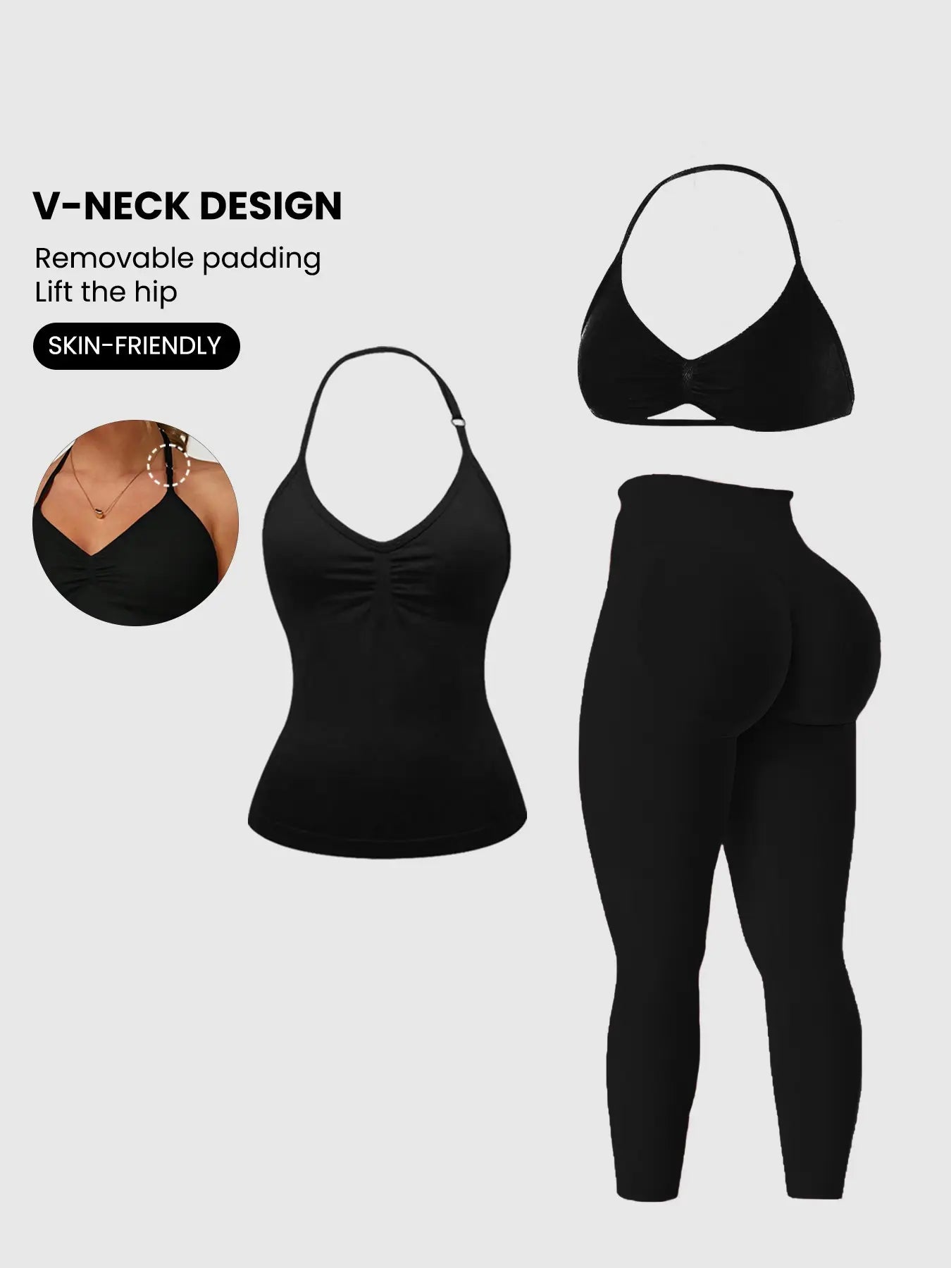 Women'S Sleeveless Sports Bra Set, Detachable Pads, High-Waisted Tight Pants, Sporty Style, Ideal for Yoga, Fitness, Daily Wear, Fitness Suit