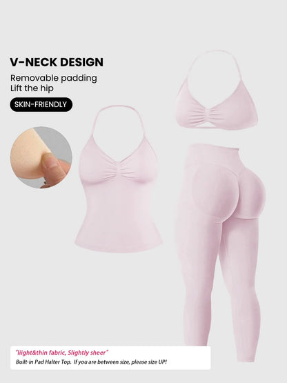Women'S Sleeveless Sports Bra Set, Detachable Pads, High-Waisted Tight Pants, Sporty Style, Ideal for Yoga, Fitness, Daily Wear, Fitness Suit