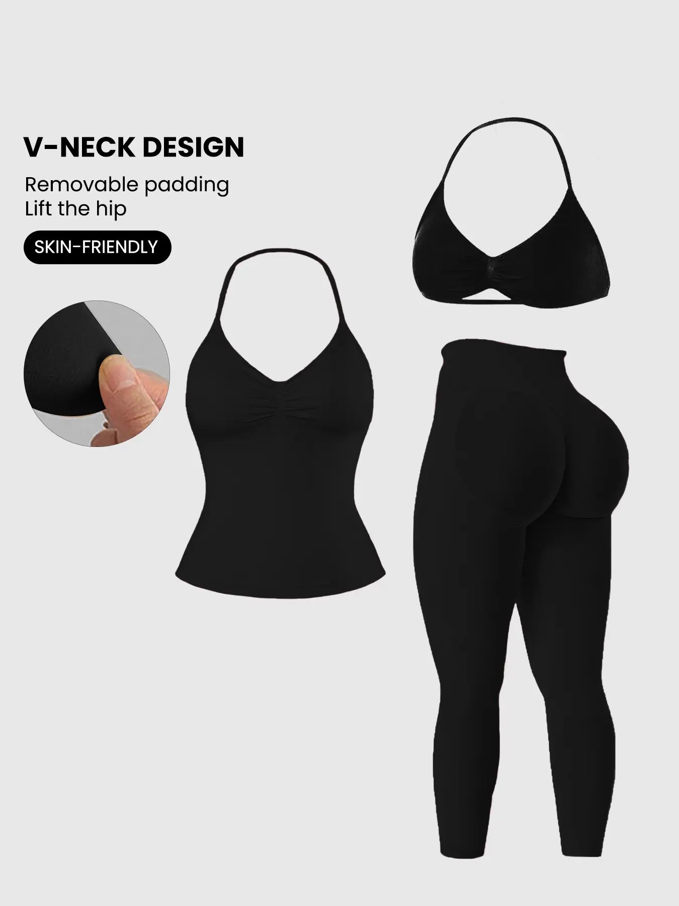 Women'S Sleeveless Sports Bra Set, Detachable Pads, High-Waisted Tight Pants, Sporty Style, Ideal for Yoga, Fitness, Daily Wear, Fitness Suit