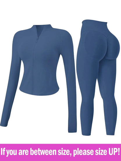 Women'S 2-Piece Tracksuit Set, Seamless Stand-Collar Zipper Windproof Slim Warm Long Sleeve Top & Tight Hip Lifting Pants, Quick Dry Stretchy Breathable with Thumb Holes, Sweatsuit Set, Sweatsuit Outfits, Athletic Activewear Tracksuits, Workout Sets Women