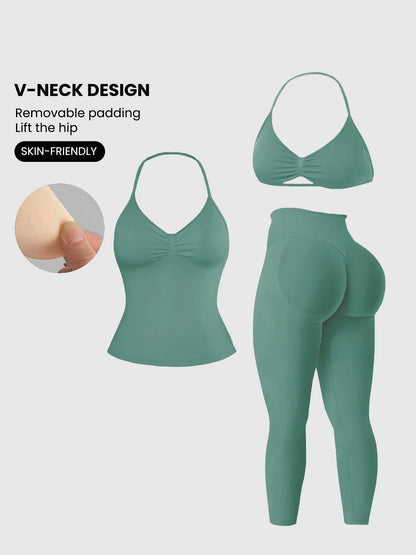 Women'S Sleeveless Sports Bra Set, Detachable Pads, High-Waisted Tight Pants, Sporty Style, Ideal for Yoga, Fitness, Daily Wear, Fitness Suit