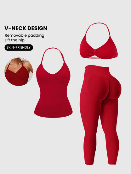 Women'S Sleeveless Sports Bra Set, Detachable Pads, High-Waisted Tight Pants, Sporty Style, Ideal for Yoga, Fitness, Daily Wear, Fitness Suit