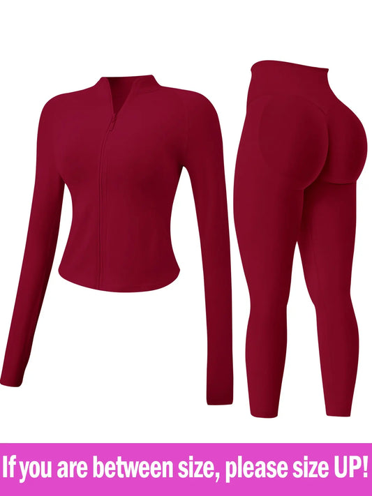 Women'S 2-Piece Tracksuit Set, Seamless Stand-Collar Zipper Windproof Slim Warm Long Sleeve Top & Tight Hip Lifting Pants, Quick Dry Stretchy Breathable with Thumb Holes, Sweatsuit Set, Sweatsuit Outfits, Athletic Activewear Tracksuits, Workout Sets Women