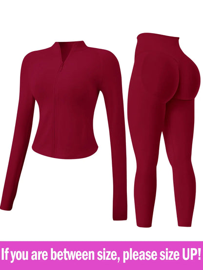 Women'S 2-Piece Tracksuit Set, Seamless Stand-Collar Zipper Windproof Slim Warm Long Sleeve Top & Tight Hip Lifting Pants, Quick Dry Stretchy Breathable with Thumb Holes, Sweatsuit Set, Sweatsuit Outfits, Athletic Activewear Tracksuits, Workout Sets Women